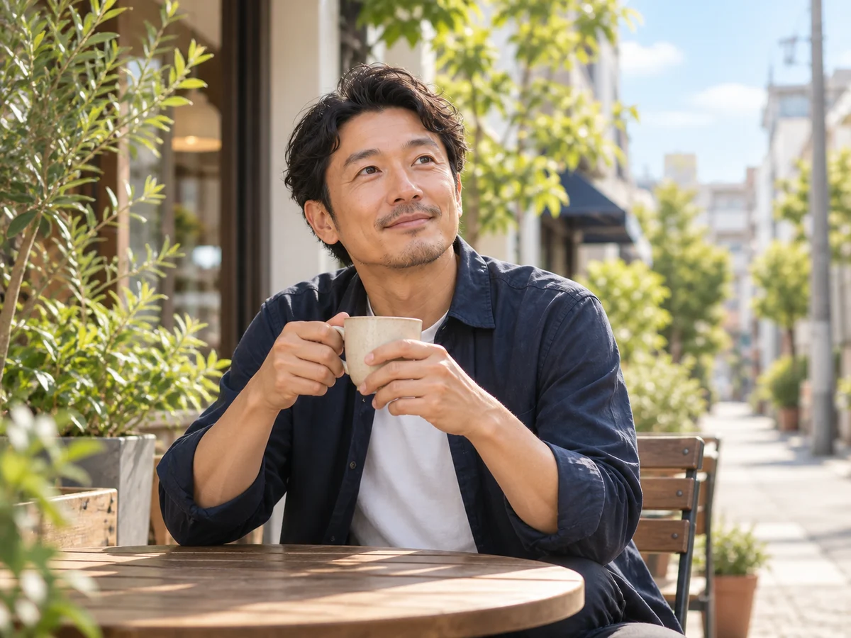 An owner relaxing at a café after deliveries